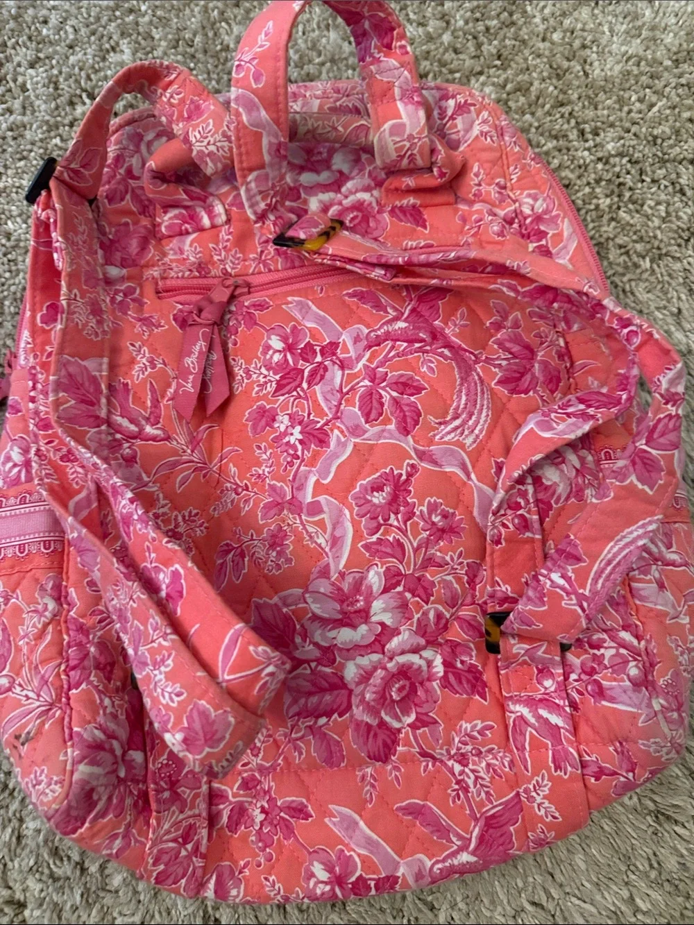 Vera Bradley Coral Pink Quilted Floral Backpack